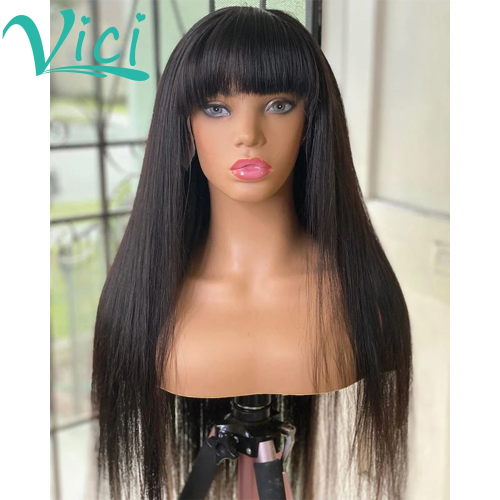 

Straight Hair Wig With Bangs 13x4 Lace Front Wig Pre Plucked With Baby Hair Frontal Wigs Brazilian Human Hair Wigs For Women