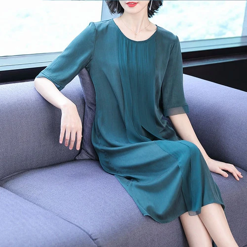 

Spring Chinese Literature Art Fashion Silk Women Dress 2019 New Style Summer Pure Color Slim Female Elegant Temperament Dresses
