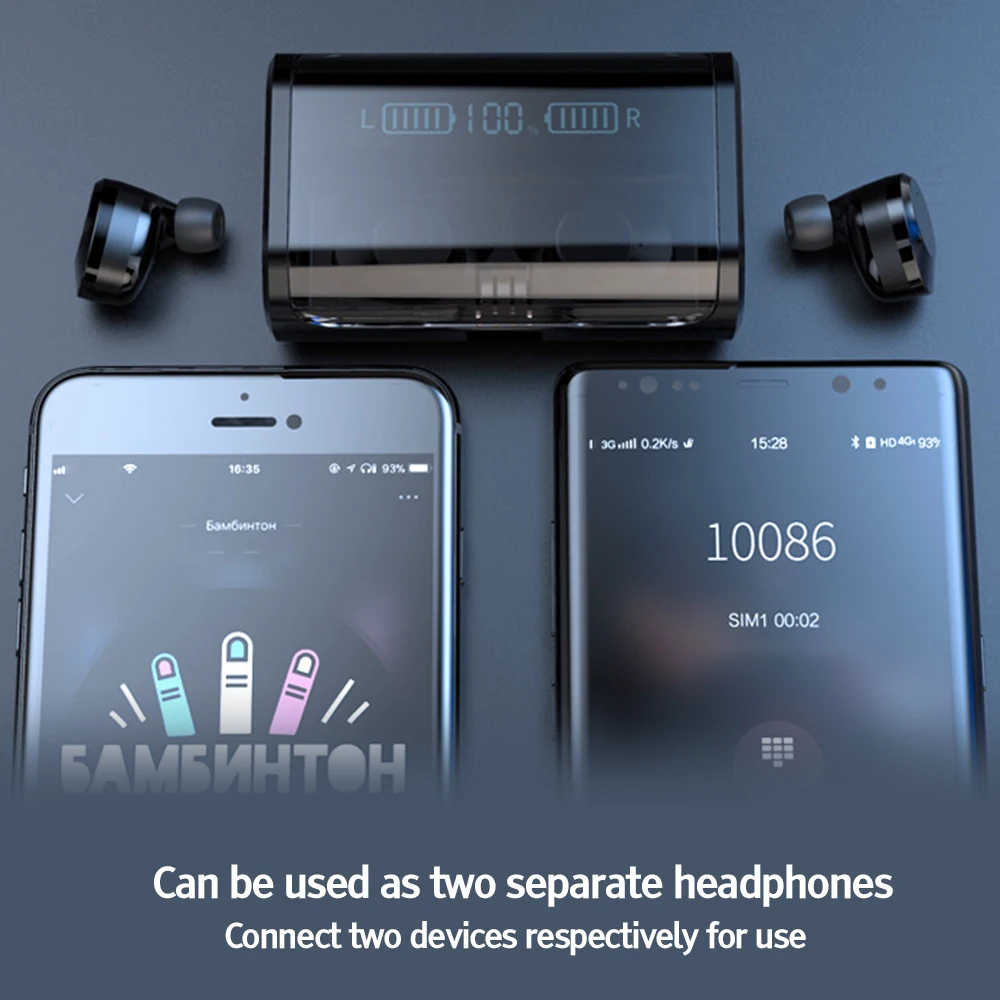 Светодиодный дисплей питания, Bluetooth наушники, TWS, стерео, бизнес, Bluetooth гарнитура, беспроводные наушники с 4000 мАч зарядным устройством