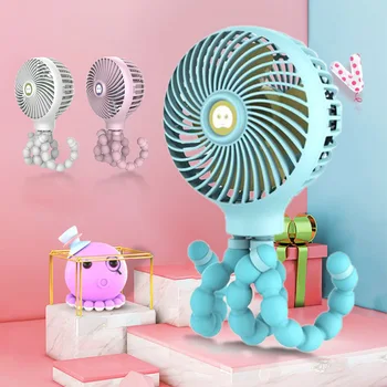 

Mini Fan Folding USB Rechargeable Baby Car Bed Small Fan Handheld Octopus Shape Stand Portable Fan Cooler Student Use