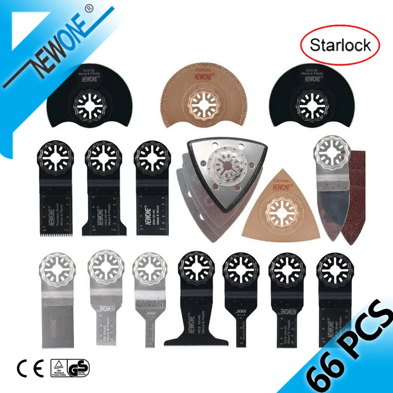 NEWONE 66 pcs Starlock E-cut Multitool Cutter Saw Blade Set Oscillating Tool Saw Blades for Cutting Wood Drywall Plastics Metal