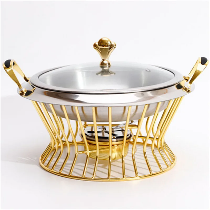 Stainless Steel Hot pot Set Mini Hotpot Holder Glass Lid Gold Silver