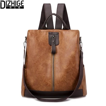 

DIZHIGE Anti Theft Backpacks Women Rucksack PU Leather Shoulder Bag Teenager Girls Outdoor Travel Bag Pack With Headphone Plug