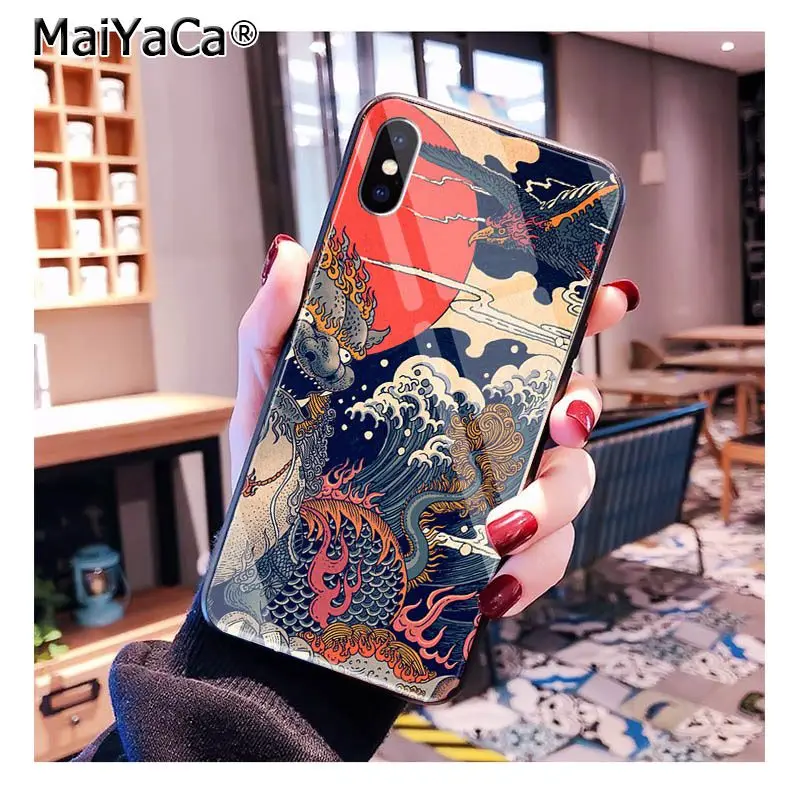 Чехол для телефона MaiYaCa kiyo-e в японском стиле из закаленного стекла для iphone 11 Pro XR XS MAX 8X7 6S 6 Plus - Цвет: A2