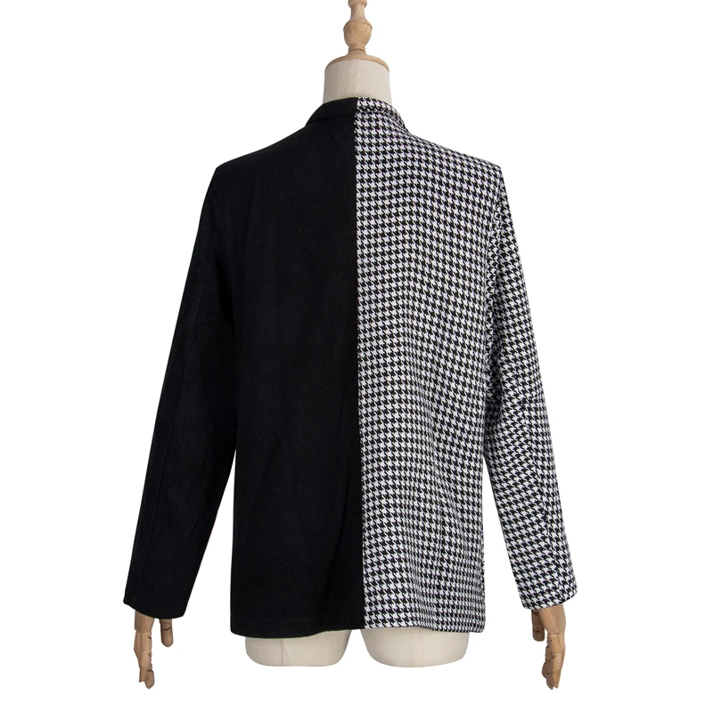 Houndstooth Blazer wome Plaid Double Breasted Jacket Blazers Women Autumn Casual Vintage Suits Female Winter Patchwork OL Suits