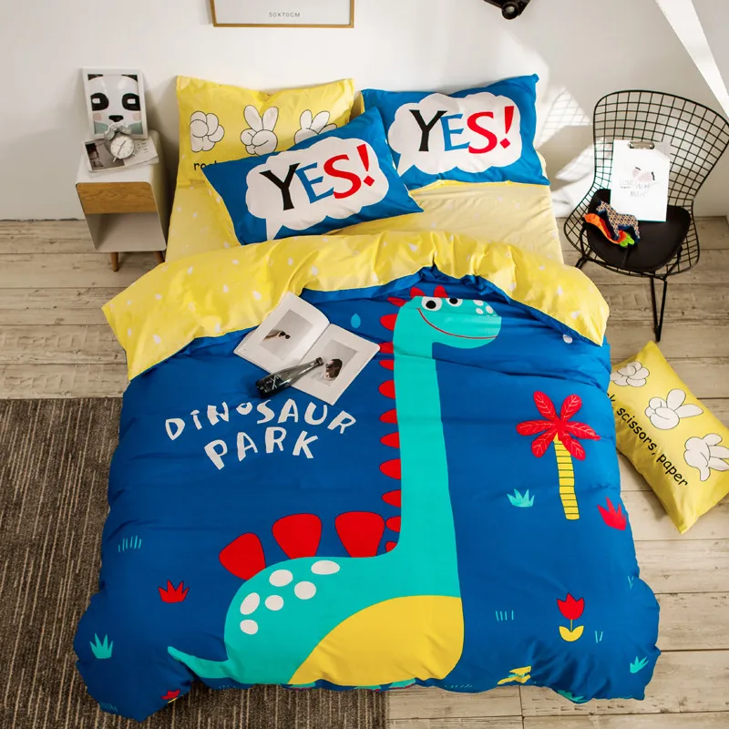 

ParkShin 100% Cotton Cartoon Dinosaur Bedding Set Decor Duvet Cover Double Queen King Flat/Fitted Sheet Bedspread Home Textiles