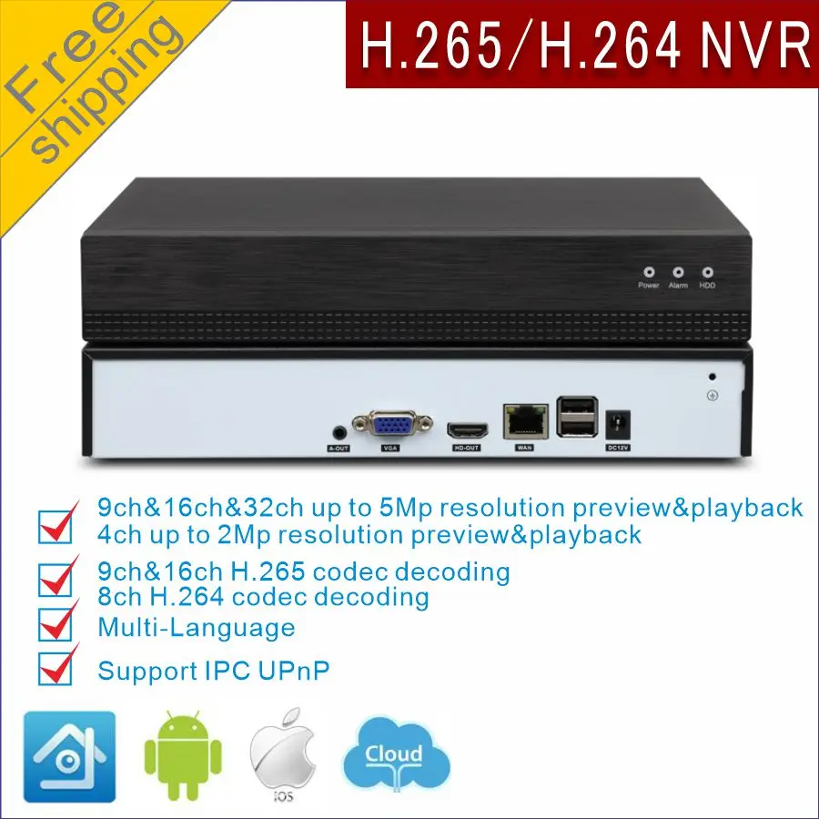 NVR-cámara IP Full HD H.265, H.264, 5MP, 2MP, 8 canales, 9 canales, 16 canales, 32 canales, XM, p2p, CCTV, grabadora de vídeo en red NVR, envío gratis