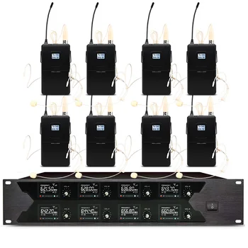 

Professional 8-channel wireless head-mounted microphone system for large and small school lecture church stage microphone