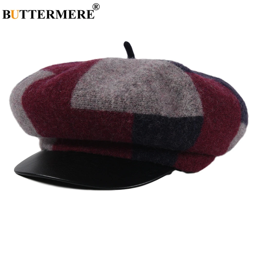 

BUTTERMERE Wool Newsboy Cap Women Winter Hat British Flat Cap Patchwork Woolen Ladies Beret Hats for Women Accessories