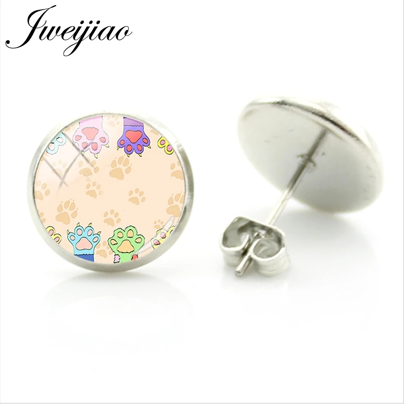 

JWEIJIAO Round Stud Earrings 12 MM Glass Cabochon Dome Earrings Jewelry