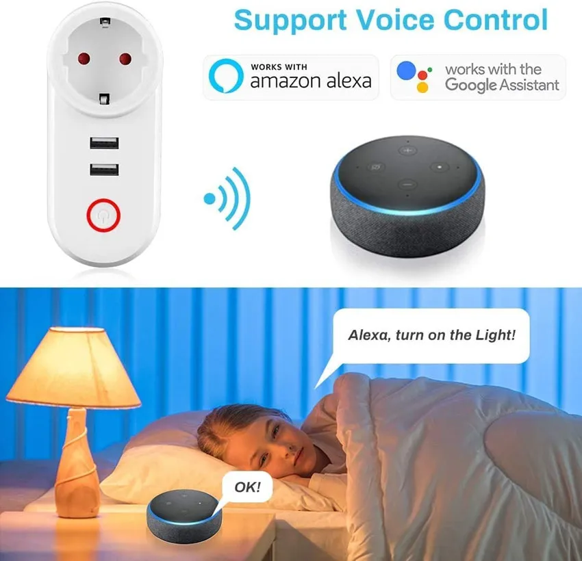 WiFi Smart Plug 16A EU CH IT Brazil Socket + 2.1A Dual USB Charger Tuya Smart Life APP Alexa Google Home Assistant Voice Control