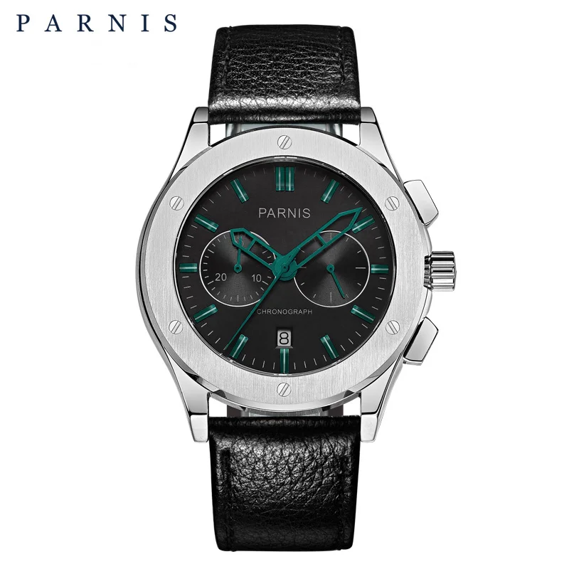 Parnis, 42 мм, кварцевые часы для мужчин, лучший бренд, Роскошные, военные, пилот, мужские часы, натуральная кожа, 50 бар, водонепроницаемые, для плавания, спортивные часы