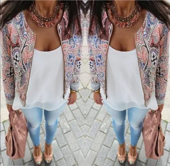 

Fashion Women Floral Slim Casual Summer Retro Jacket Coat Outerwear Young Ladies Spring Autumn Outwear Zipper Up Bomber Jacket