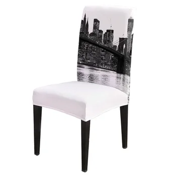 

Black White Urban Architecture Chair Cover for Dining Room Chairs Covers High Back Living Room Chair Cover Sets for Home Kitchen