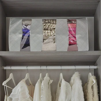 

Three-Window Non-Woven Foldable Storage Bag Quilt Clothing Storage Box Saves Space Folding Clothes Storage Box Under The Closet