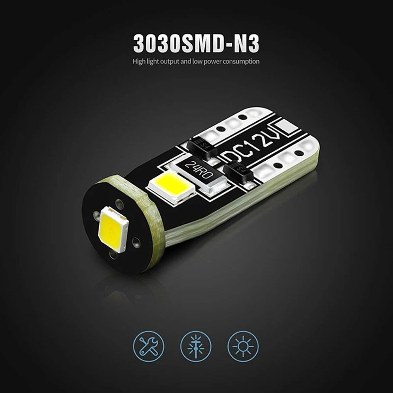 10 шт. T10 3 SMD 3030 светодиодный автомобильные Габаритные фонари W5W 194 168 192 3SMD светодиодный Двери Автомобиля светильник лампа для чтения купола лампочки Canbus без ошибок