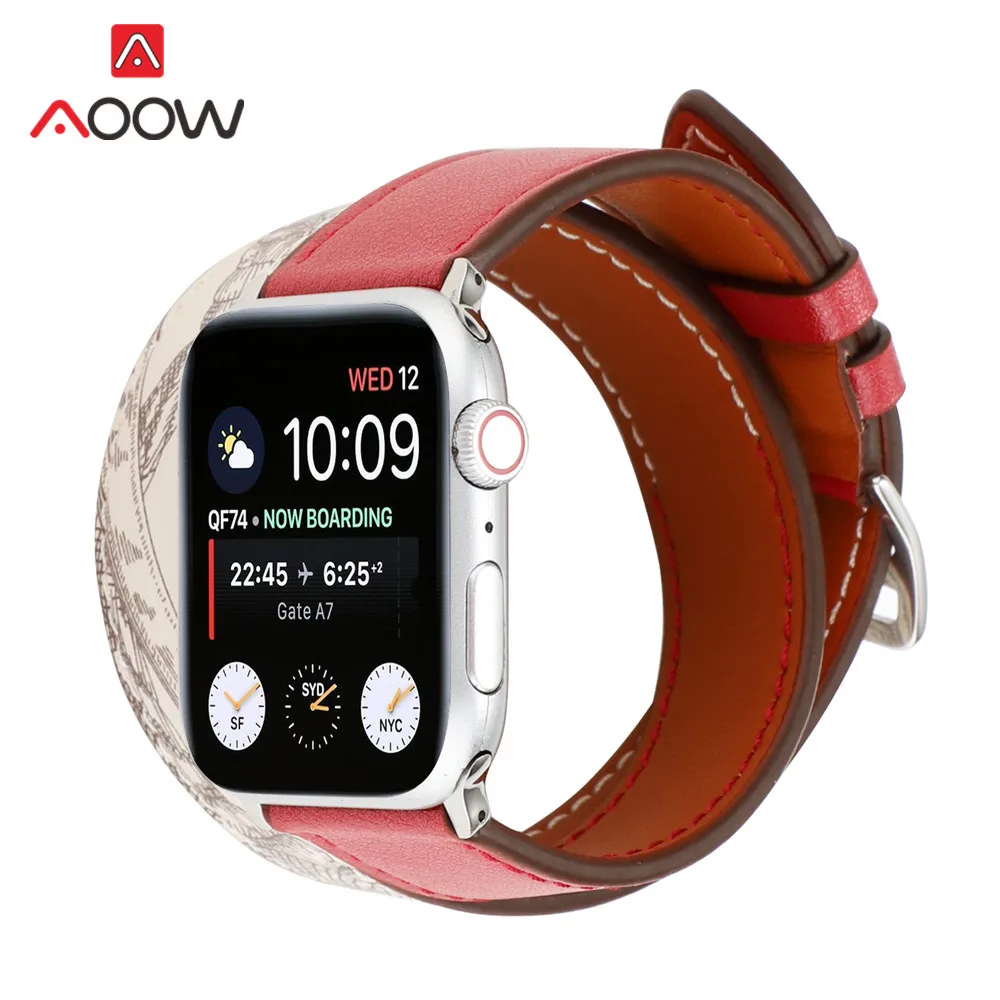 

Genuine Leather Loop Watchband for Apple Watch iWatch Series 5 4 3 2 1 Double Tour Strap 40mm 44mm 38mm 42mm Wrist Band Bracelet