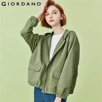 

Giordano Women Jackets Lightweight Solid Hooded Coats Zip Front Polyester Windproof Fashion Casaco Feminino 05370725
