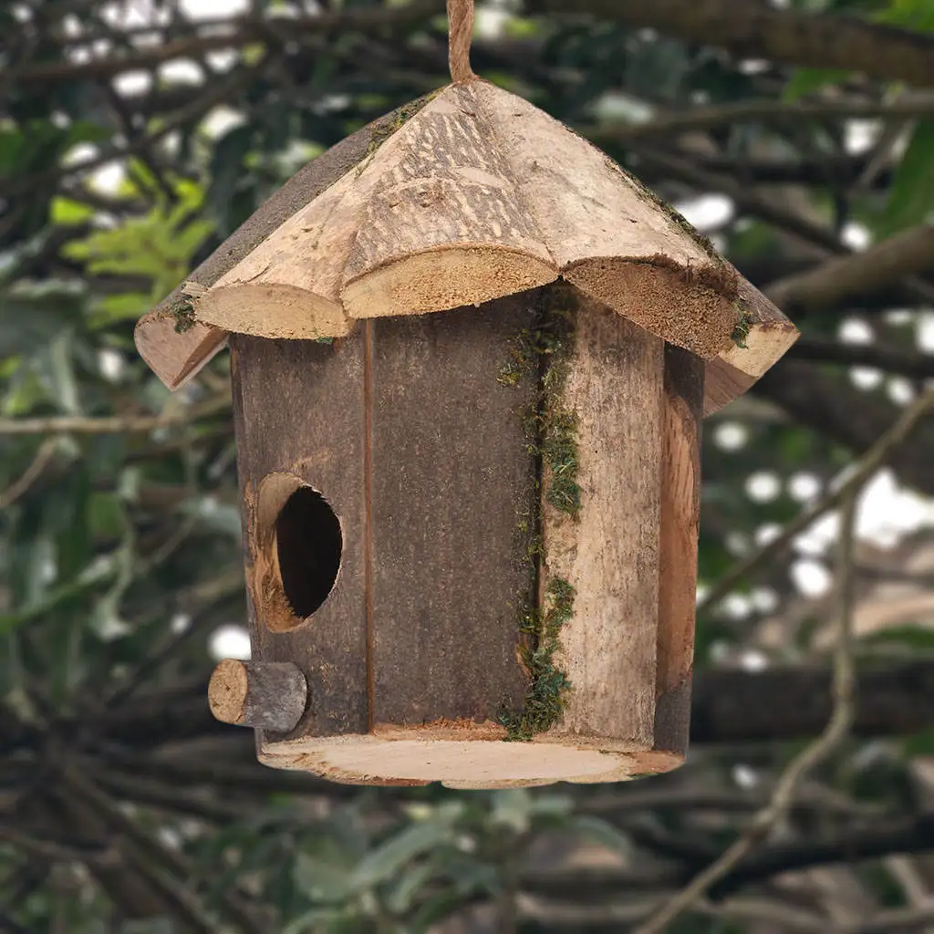 Set Of 3 Rustic Wooden Hanging Birdhouses - Outdoor Garden, Patio Decor For Sparrows, Finches, Hummingbirds