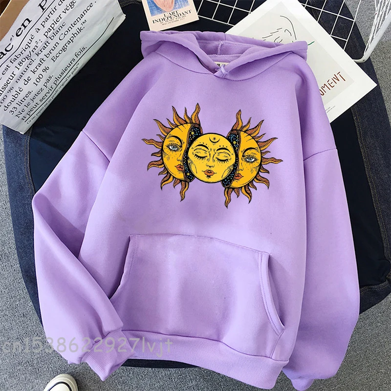 Sun and Moon Hoodie vintage Women Hooded Sweatshirt Winter Harajuku  Oversize Ladies Gothic Loose Sweatshirt Streetweaer Hoodie - AliExpress