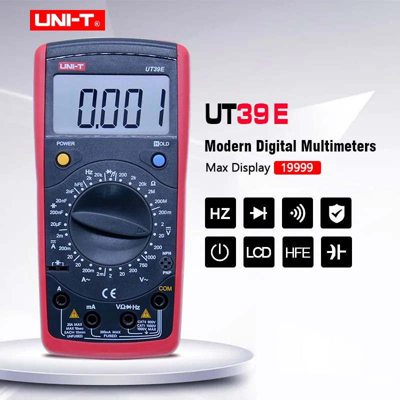 

UNI-T UT39E Digital Multimeter AC DC Volt Amp Ohm Capacitance Temp Hz Tester Test LCR Meter