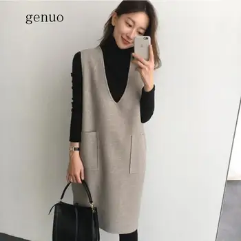 

Woolen Vest Women's Autumn And Winter 2019 New Mid-length Loose-Fit Jumper Dress Base Dress Set Two-Piece Set