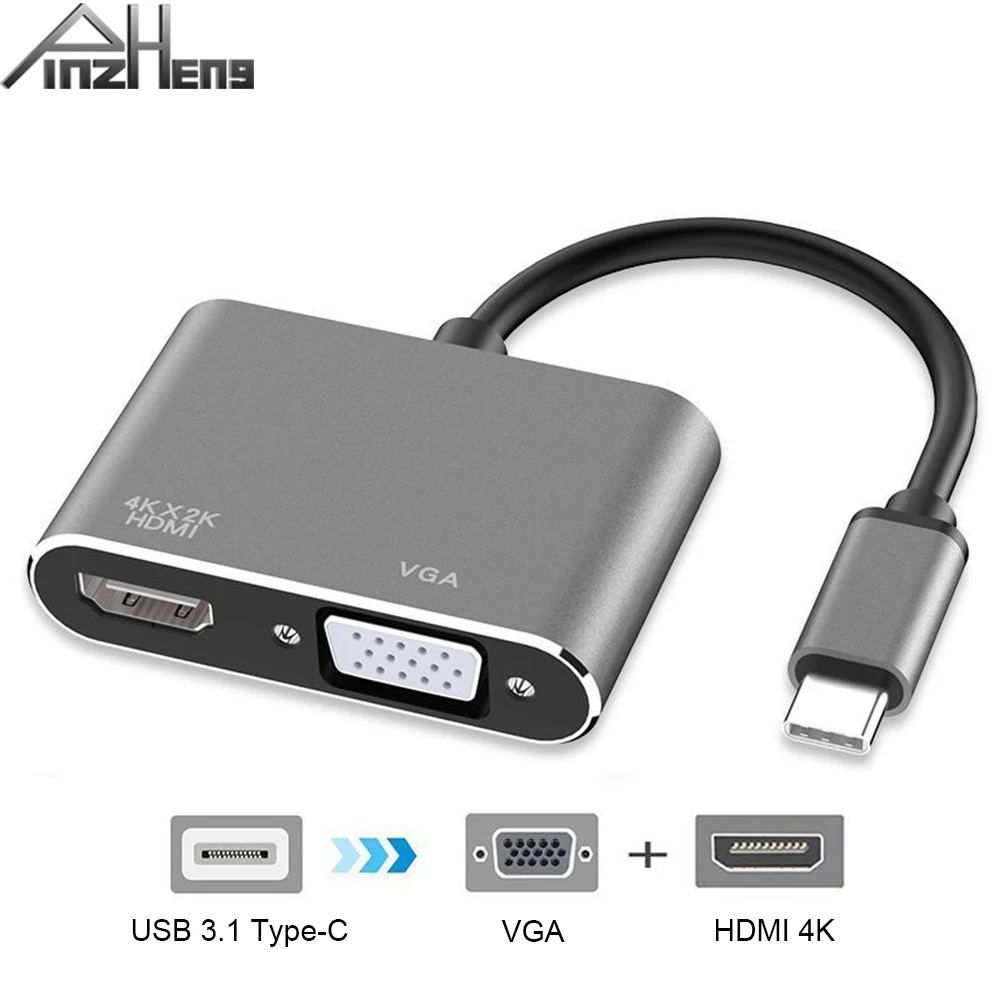 2 в 1 USB C HDMI Type к VGA адаптер 3 4K аудио видео конвертер для ноутбука Macbook Pro |