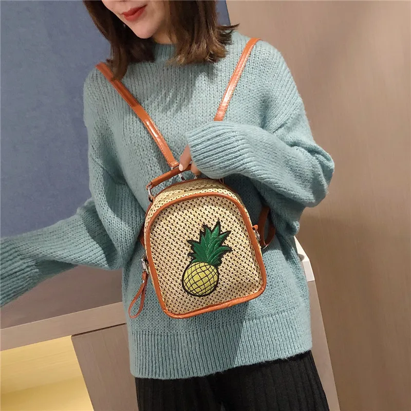 

2019 New Style Fashion Korean-style Simple School Bag Large Capacity Grass Woven Dual Purpose Backpack INS Fashion Middle School