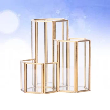 

1PC Multi-functional Copper Hexagonal Storage Box Pen Holder for School Office Stationery Pencils Erasers Makeups