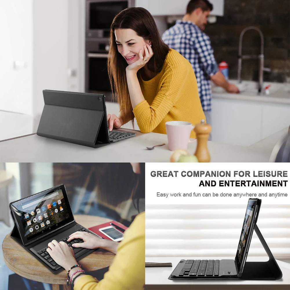 Для Kindle Fire HD 10 10,1 ” Съемная Магнитная Адсорбция планшет Bluetooth клавиатура чехол с кожаным кронштейном чехол