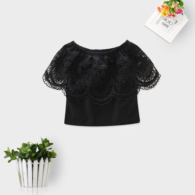 

INS Hot Selling 2019 Spring And Summer GIRL'S Suit off-Shoulder Short Sleeve Two-Piece Set 2--7-Year-Old Europe And America Chil