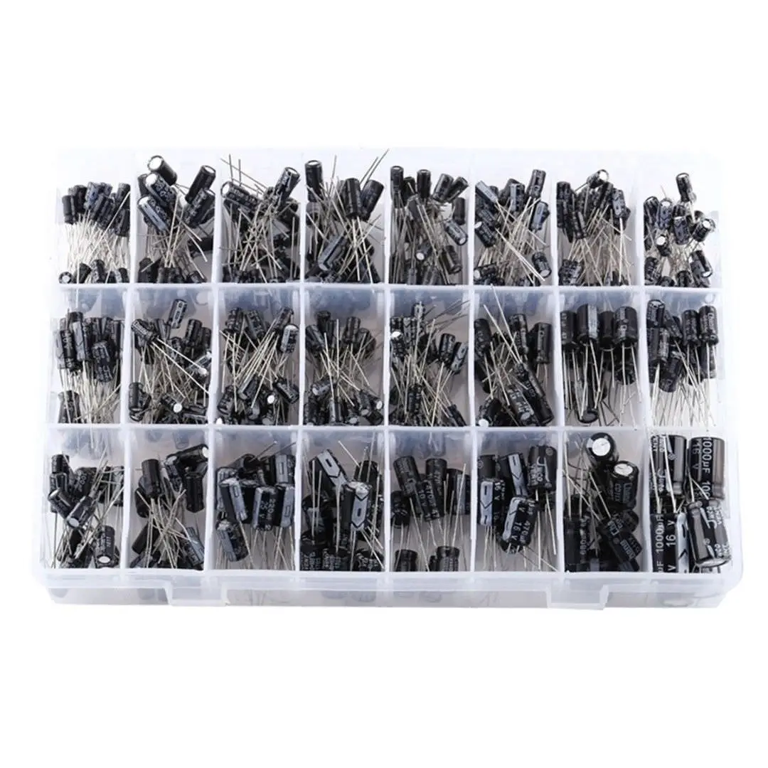 

Radial Electrolytic Capacitor Leads Aluminum Electronic 500pcs Assortment Tools Box 16-50V 24 values