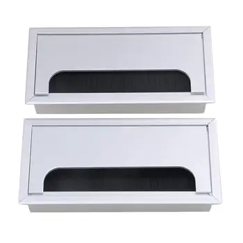 

2PCS 16x8x3cm Silver Aluminum Alloy Table Desk Rectangle Wire Cable Grommet Hole Cover Outlet Port