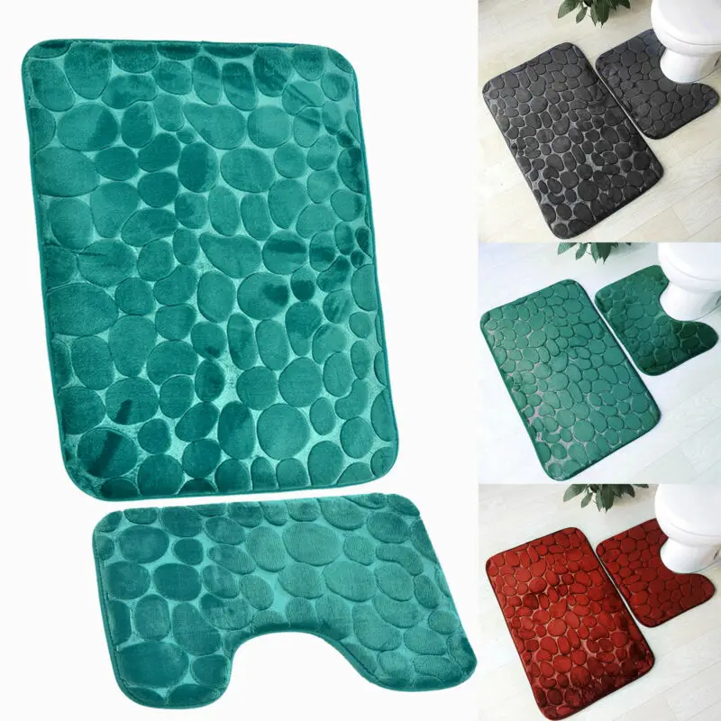 

Fashion 2 Piece Bathroom Set Bath Contour Rug Anti-skid Large Carpet Lid Toilet Cover