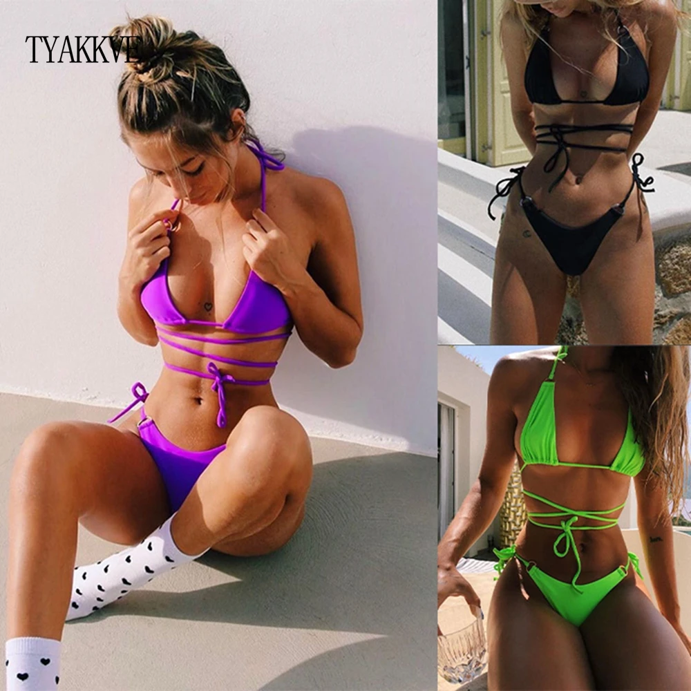 

Solid Neon Bikini Set 2019 Sexy Push Up Swimwear Women Brazilian Swimsuit Bandage Low Waist Biquini Halter 2 Piece Bathing Suit