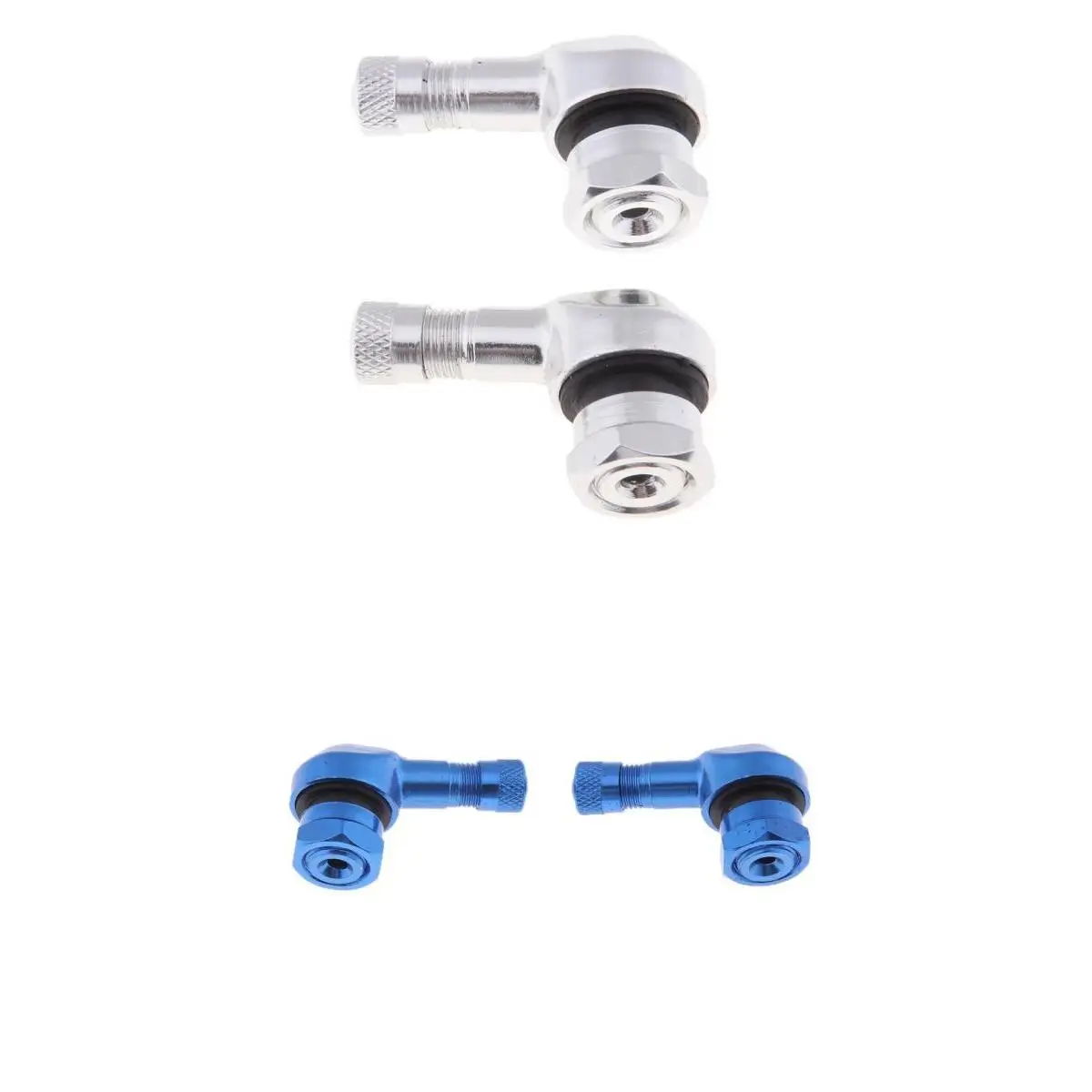 4pcs Valve Extenders Tire Stem Extension 90 Deg Angled Wheel Adapter for Motorcycle Bike, Blue + Silver