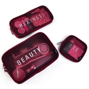 

3PCS/Set Makeup Bag Wash Necessaries Transparent Multifunctional Storage Underwear Letter Print Breathable Pouch Letters Random