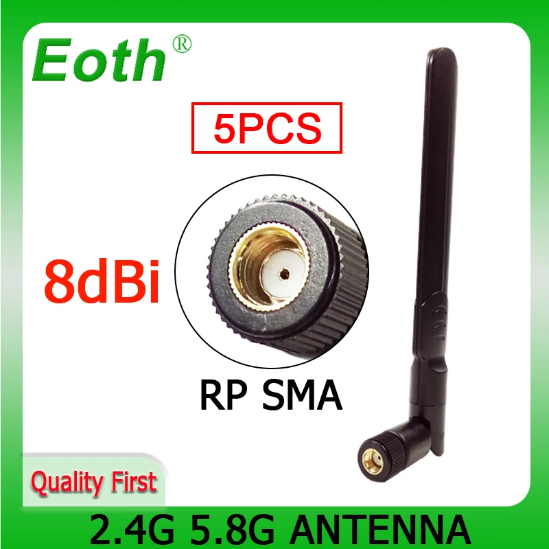 

EOTH5pcs 2.4g 5.8g antenna 8dbi sma female wlan wifi dual band antene iot module router tp link signal receiver antena high gain
