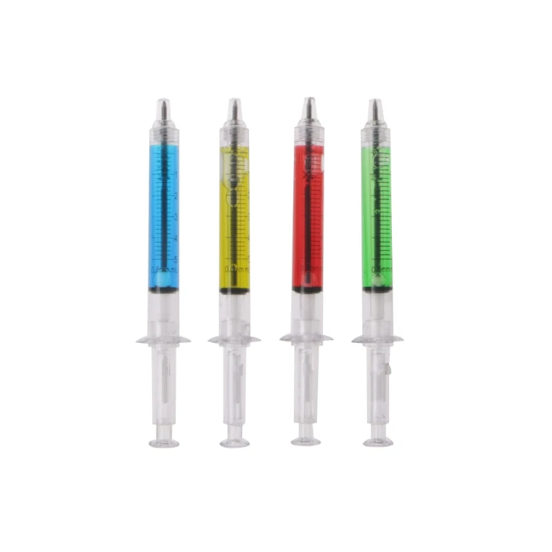 

4Pcs Novelty Injection Syringe Gel Pen Ballpoint Black Ink Liquid Medical Style X6HB