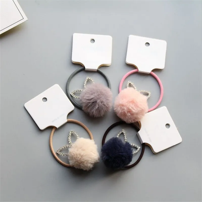15pcs/lot New Fashion Cute Pom Pom Hairpins Glitter Crystal Rabbit Ears Animal Style BB Clip Hair Rope Princess Hair Accessories