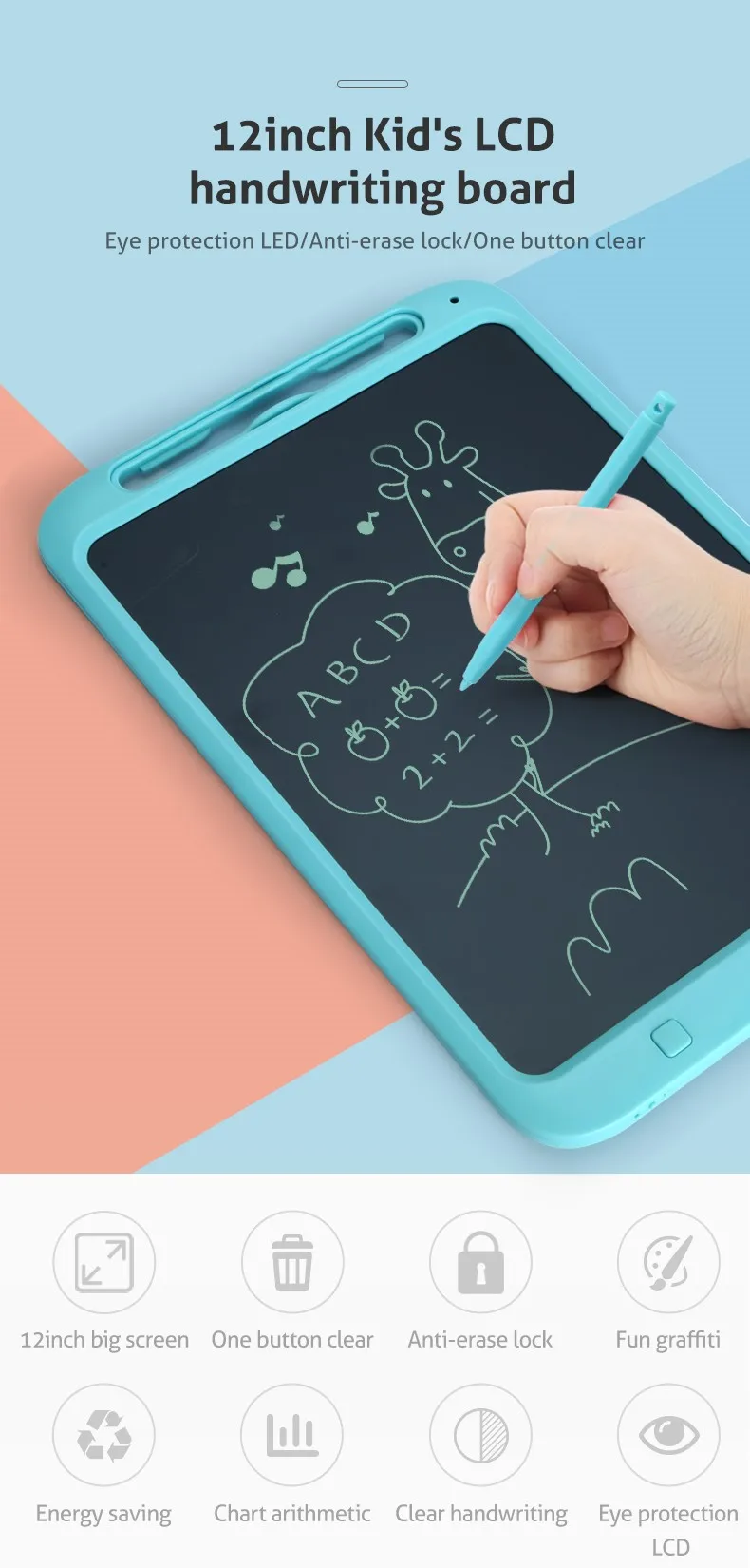 12 дюймов lcd Цифровые планшеты для рисования, игрушки для рукописного ввода, портативная доска для рисования с ручкой, обучающая игрушка для детей