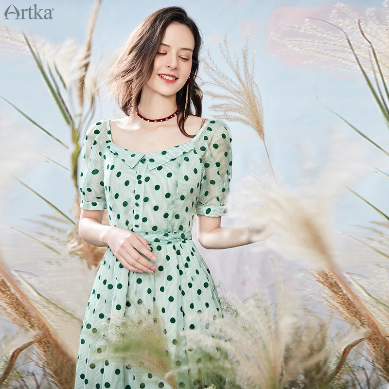 Платье ARTKA женское шифоновое с поясом винтажное длинное французское платье в
