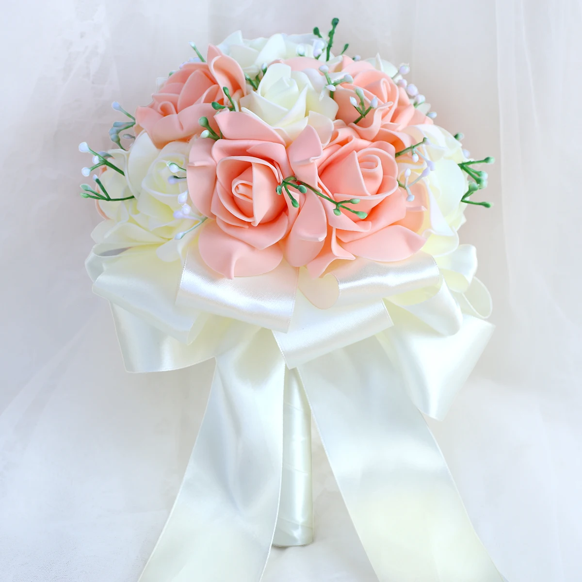 PE Rose Ribbon Hand Flower Bridal Wedding New Wedding Elegant Bouquet Party  Church Layout Supplies Handmade PE302