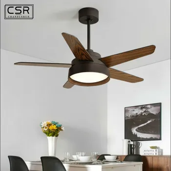 

Creative Ceiling Fans 5 Blad Wood Fan Ceiling Fans Lamps with Lights for Living Room Home LED Dimming Light Inverter Fan Light