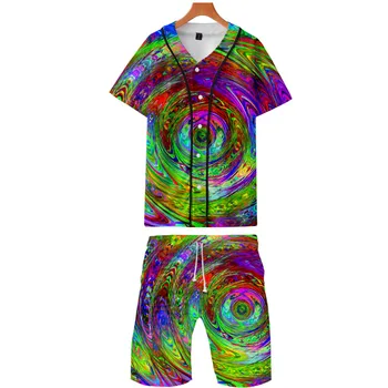 

2020 Colorful swirl two piece set jackets and shorts Kpop Fashion new cool print Colorful swirl baseball jacket set for men
