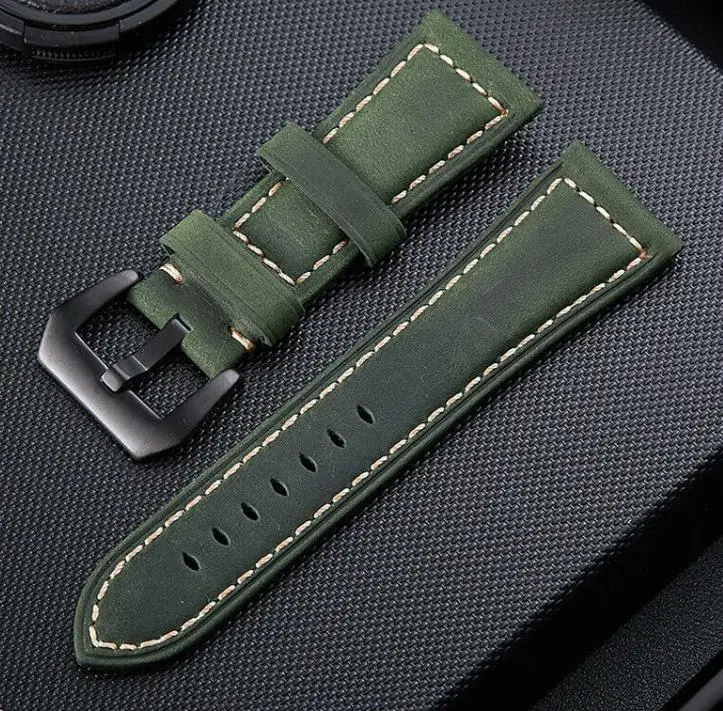 22 мм кожаный ремешок для часов Garmin Fenix 5 plus Forerunner 935 945 Браслет Смарт часы браслет crazy horse кожаный браслет для ремня - Цвет: army green