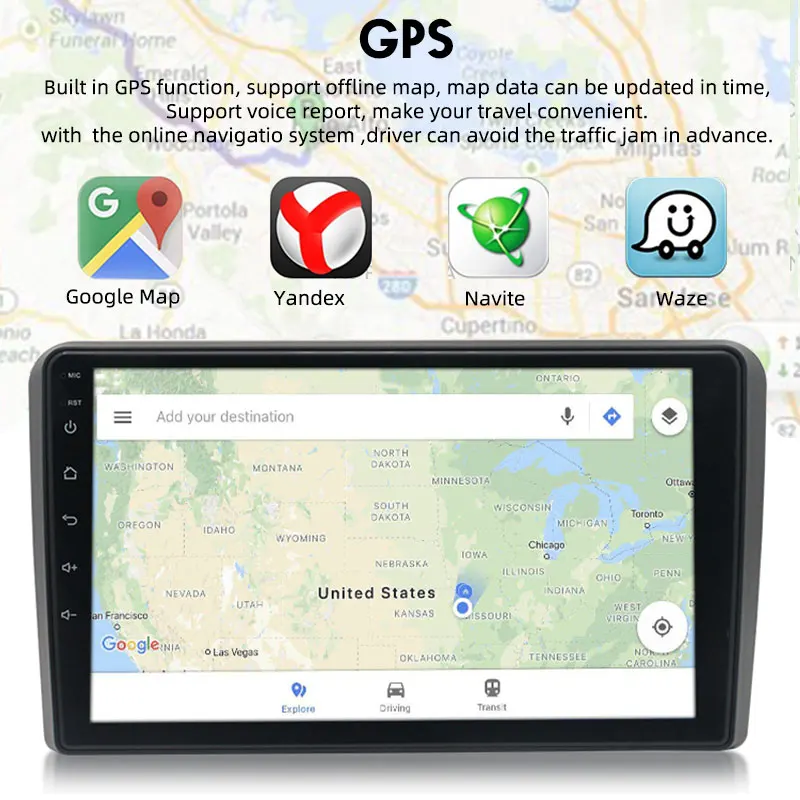멀티미디어 자동차 라디오, 와이파이 GPS, 안드로이드 9.1, 1G + 16G 터치 스크린, MP5 플레이어, 블루투스 5.0, 아우디 A3 A4 2002-2012, 2 Din, 9 인치