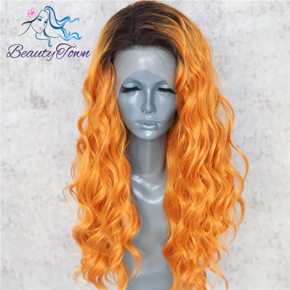 BeautyTown 13x2,5 короткие термостойкие волосы темно-омбре оранжевый ручной работы ежедневный макияж синтетические кружева спереди вечерние парик подарок на праздник