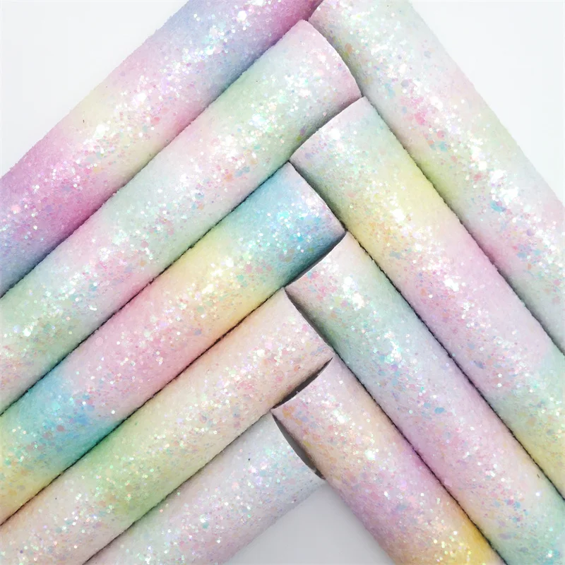 Блестящие пастельные цвета радужная блестящая кожаная ткань Glitterwishcome виниловые