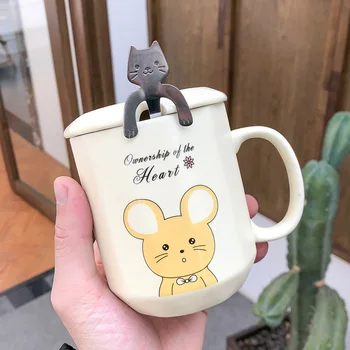 

Cute cartoon mugs Ceramics Coffee mugs With spoon 600ml Mugs creative Drinkware Coffee Tea Cups Novelty Gifts milk cup